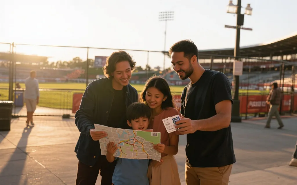 球场外家庭与朋友共享热点的观赛旅行场景