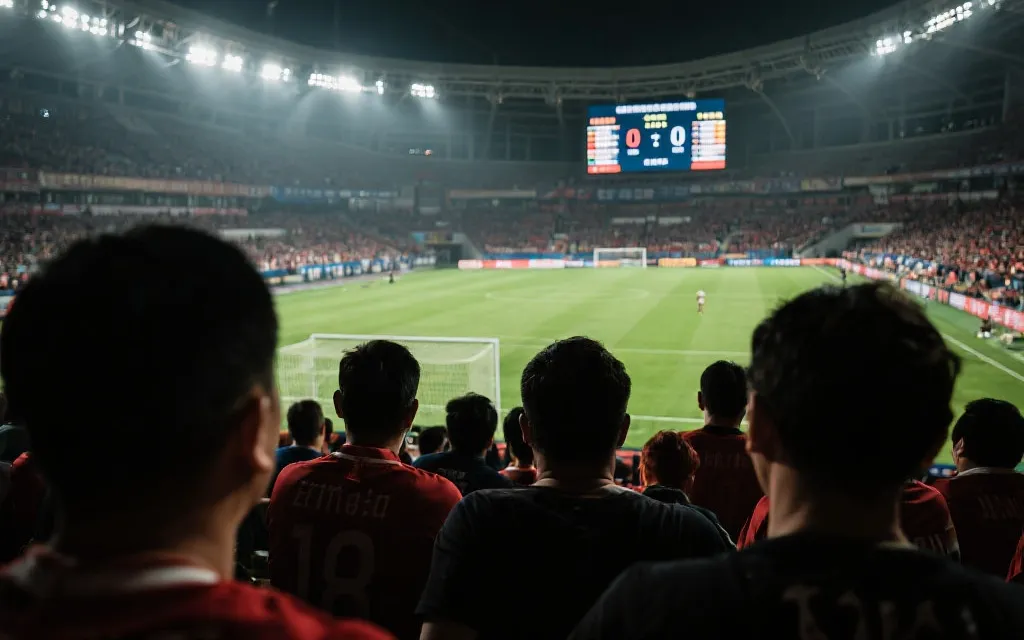 足球比赛末轮同时开球、积分榜实时变化的紧张氛围画面